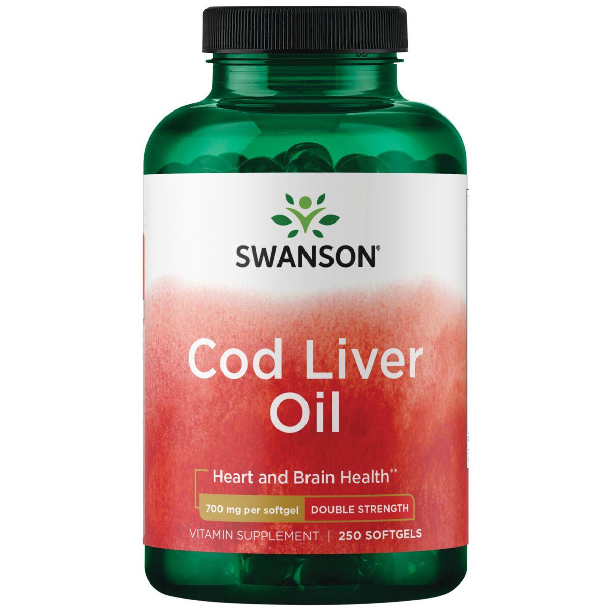 Swanson Premium Cod Liver Oil - Double Strength Supplement Vitamin 700 mg 250 Soft Gels