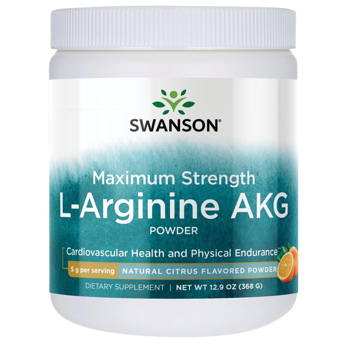 Swanson Premium Maximum Strength L-Arginine Akg Powder - Natural Citrus Flavored | 5 G 12.9 oz Powder