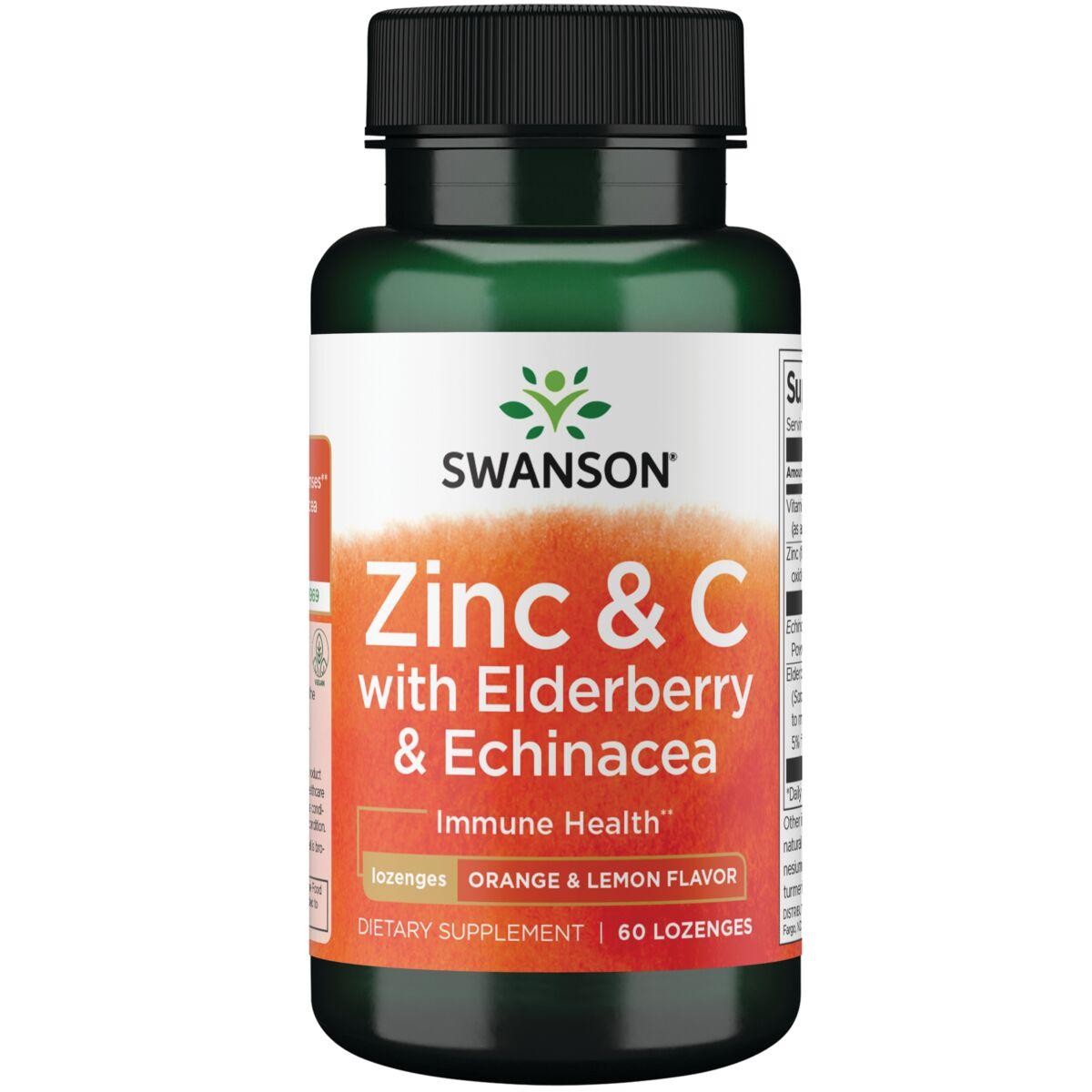 Swanson Premium Zinc & C Lozenges w/ Elderberry Echinacea-Orange Lemon Flavor Vitamin 60 Loz