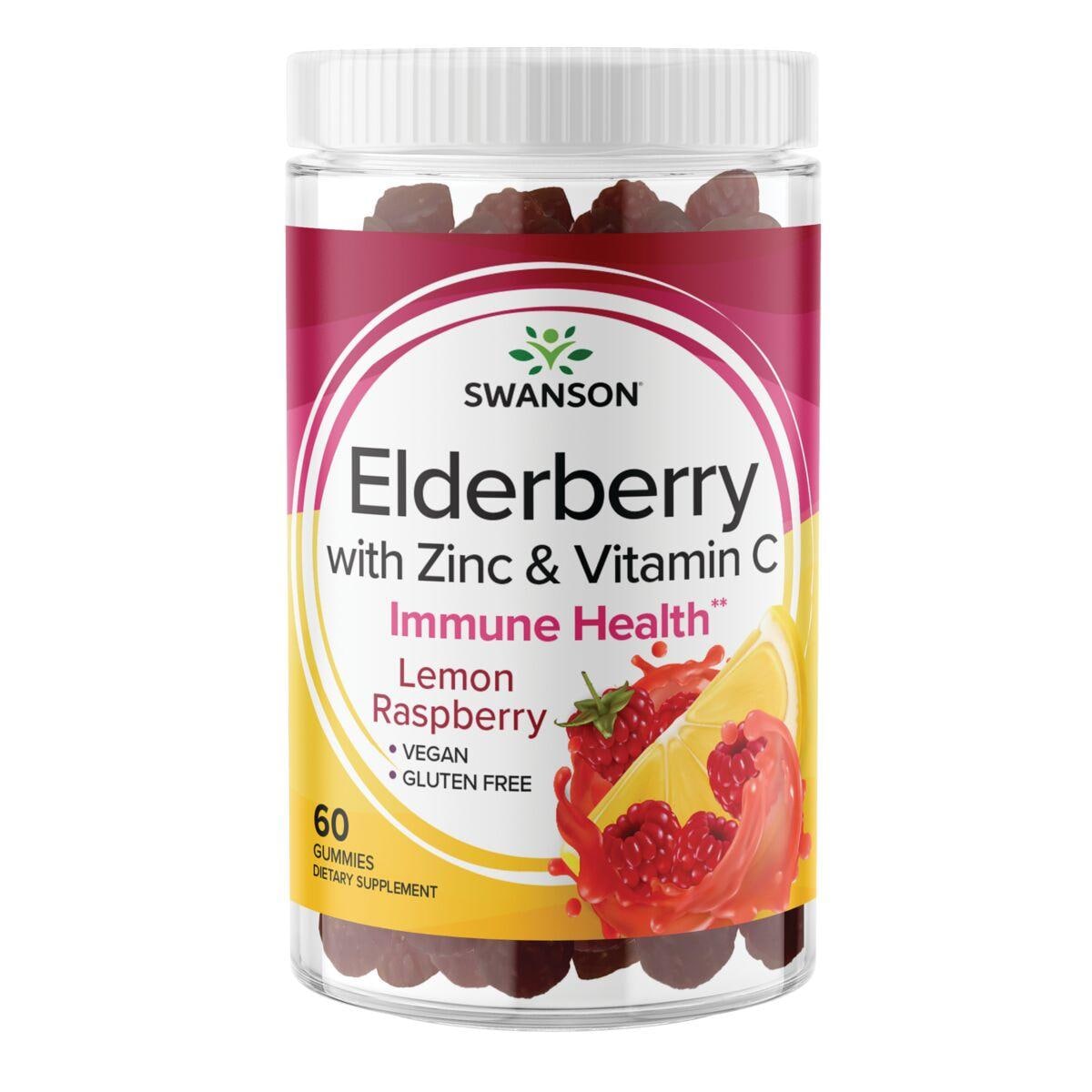 Swanson Premium Elderberry Gummies with Zinc & Vitamin C - Lemon Raspberry | 60 Gummies