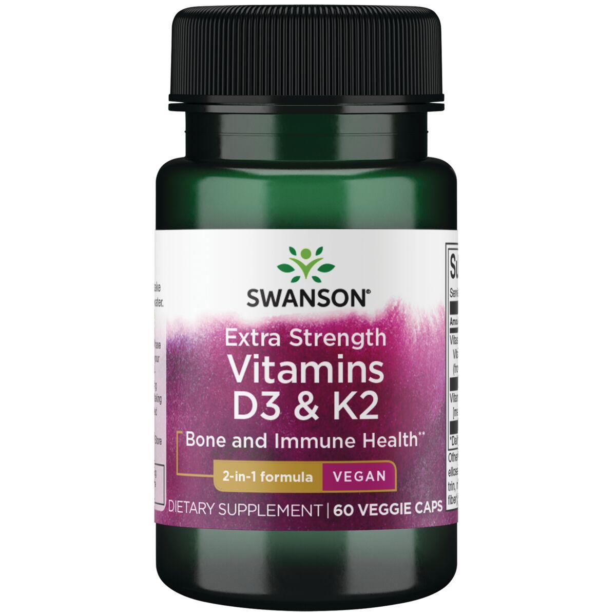 Swanson Premium Extra Strength D3 & K2 - 5,000 Iu 100 mcg Vitamin 60 Veg Caps