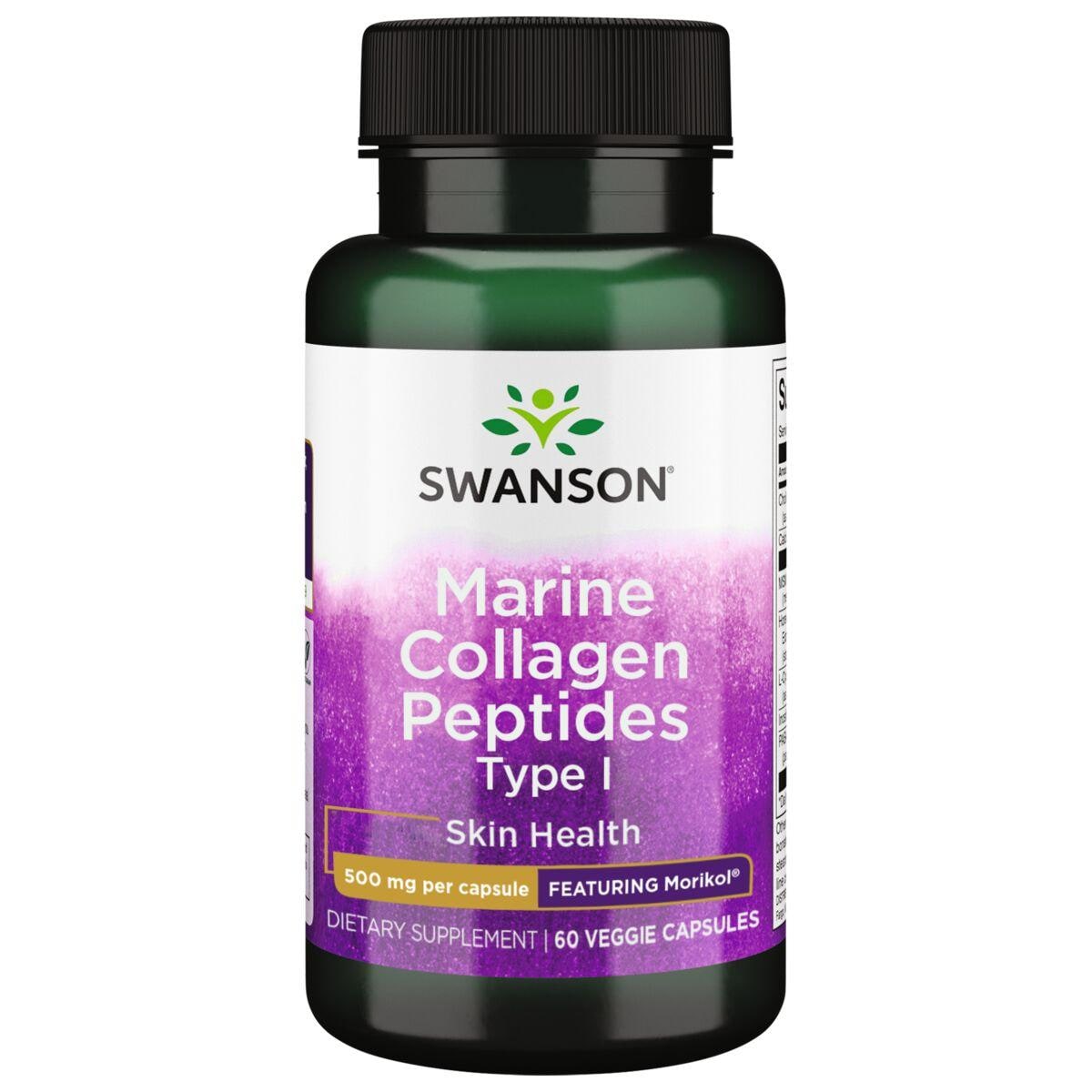 Swanson Premium Marine Collagen Peptides Type I - Featuring Morikol Supplement Vitamin | 500 mg | 60 Veg Caps