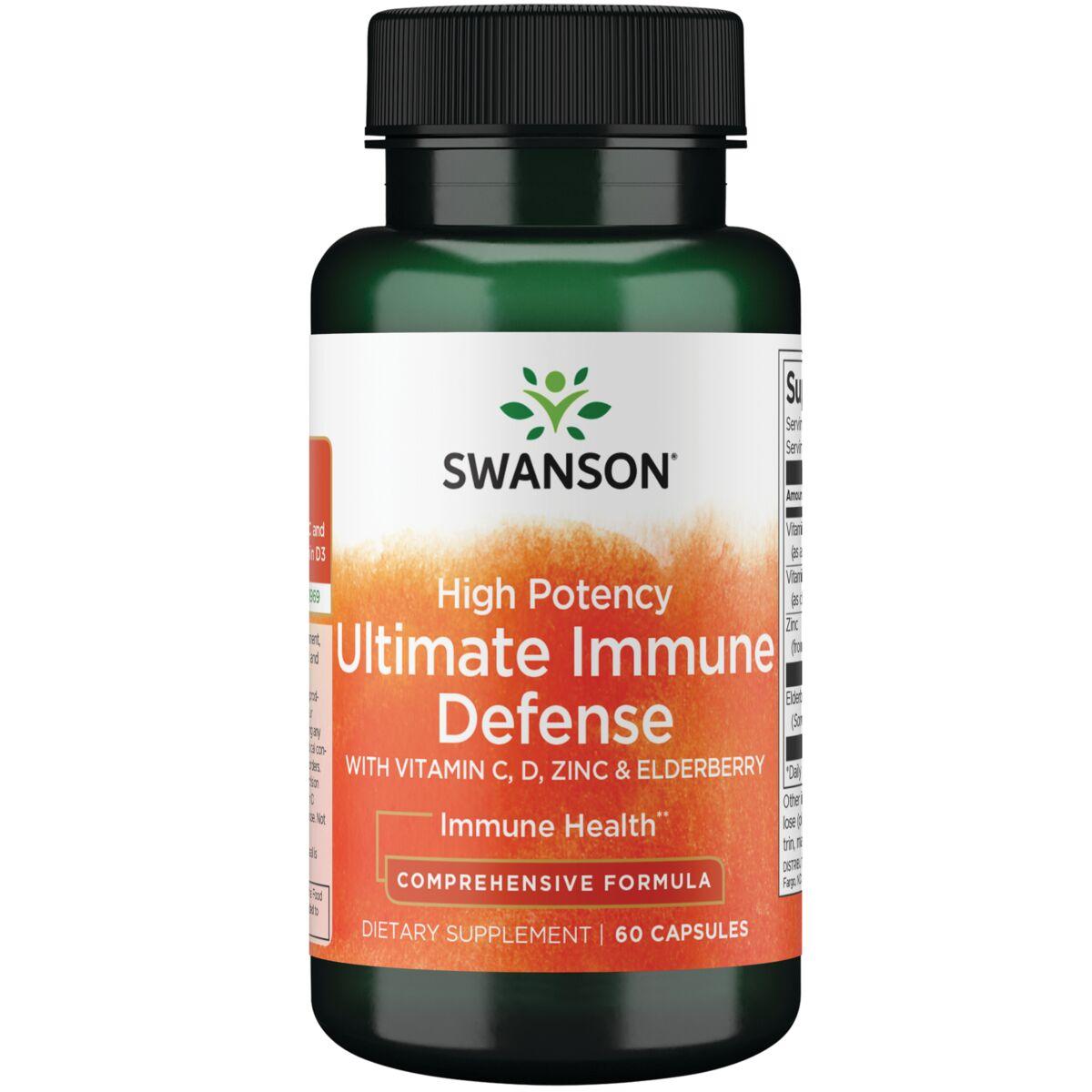 Swanson Premium High Potency Ultimate Immune Defense with C, D, Zinc & Elderberry Vitamin 60 Caps