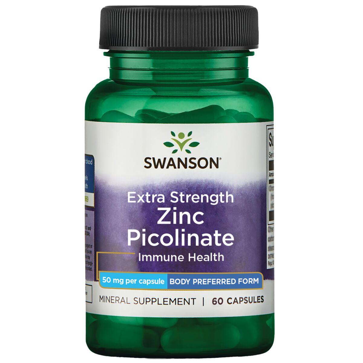 Swanson Premium Extra Strength Zinc Picolinate - Body Preferred Form Vitamin 50 mg 60 Caps Prostate Health