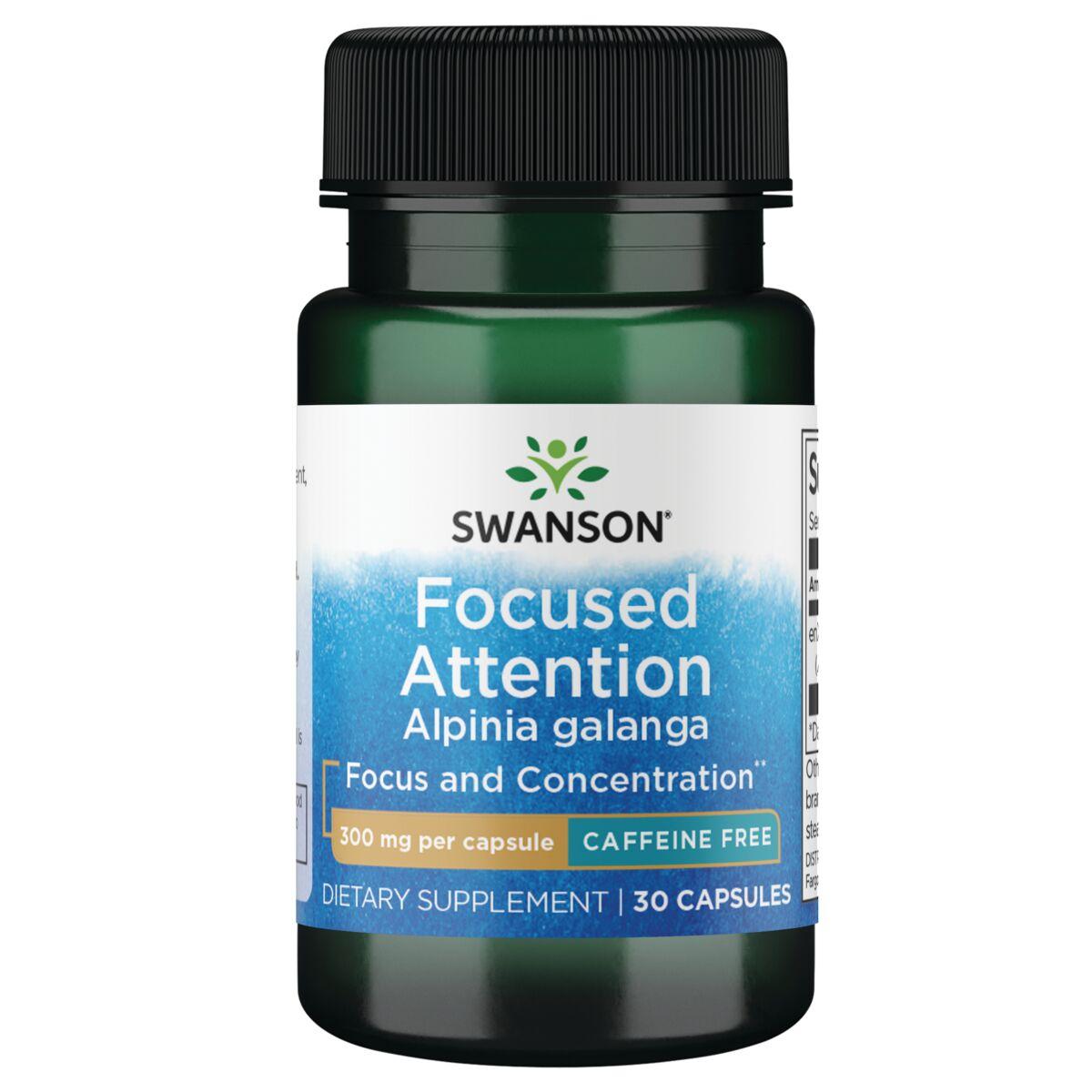 Swanson Premium Focused Attention Alpinia Galanga - Caffeine-Free Vitamin 300 mg 30 Caps