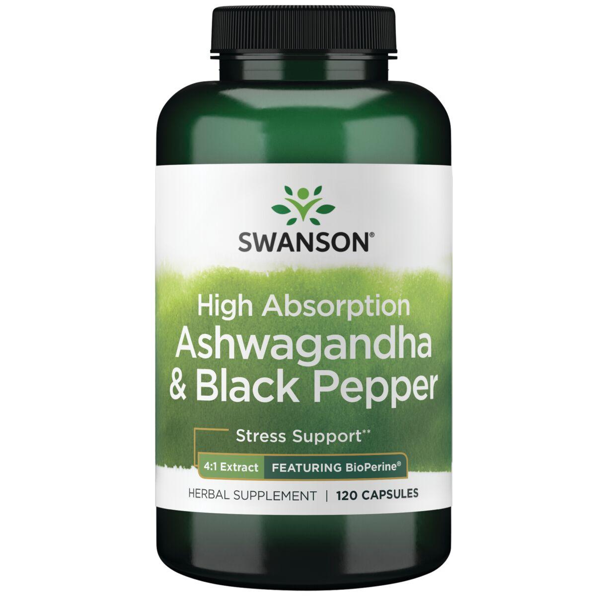 Swanson Premium High Absorption Ashwagandha & Black Pepper - Featuring Bioperine Vitamin 120 Caps
