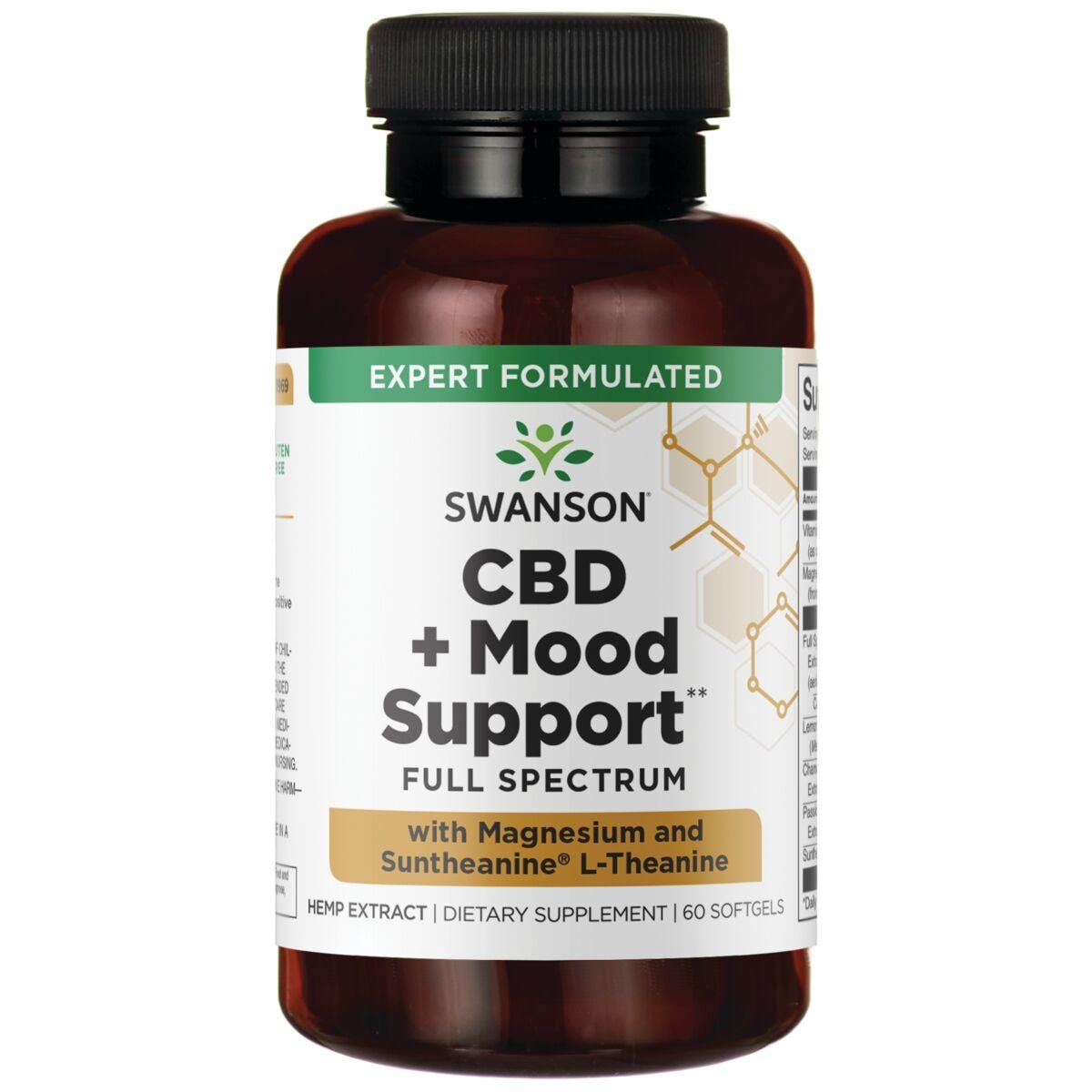 Swanson Premium Cbd + Mood Support - with Magnesium and Suntheanine L-Theanine Supplement Vitamin 15 mg 60 Soft Gels
