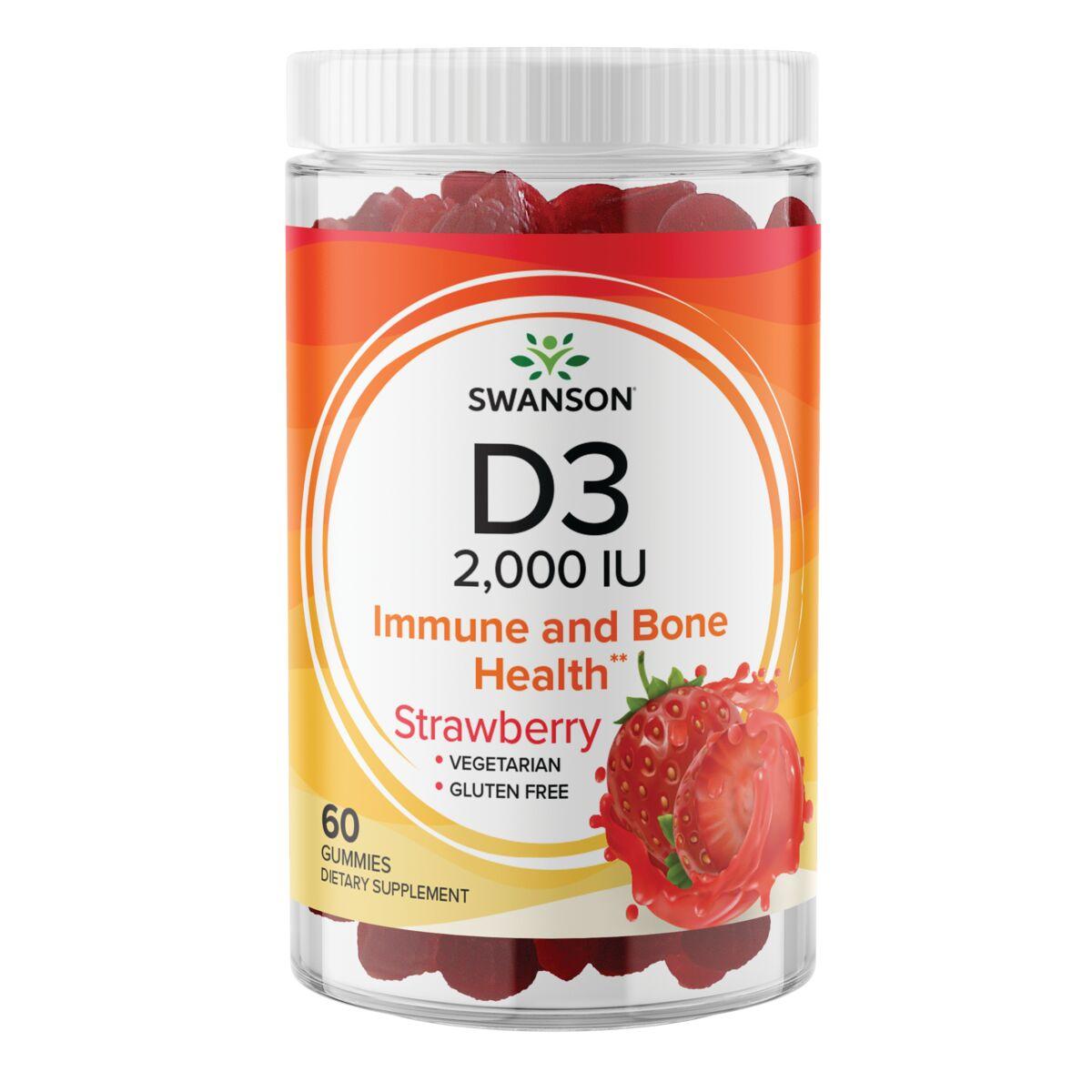 Swanson Premium Vitamin D3 Gummies - Strawberry 2000 Iu 60 Gummies