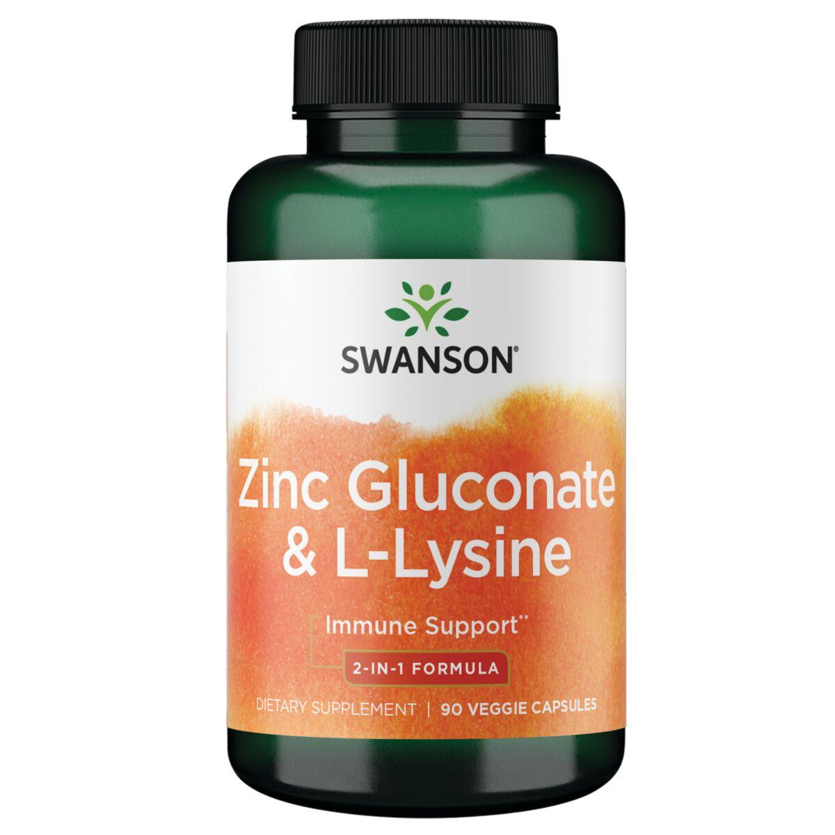 Swanson Premium Zinc Gluconate & L-Lysine - 2-In-1 Formula Supplement Vitamin 90 Veg Caps