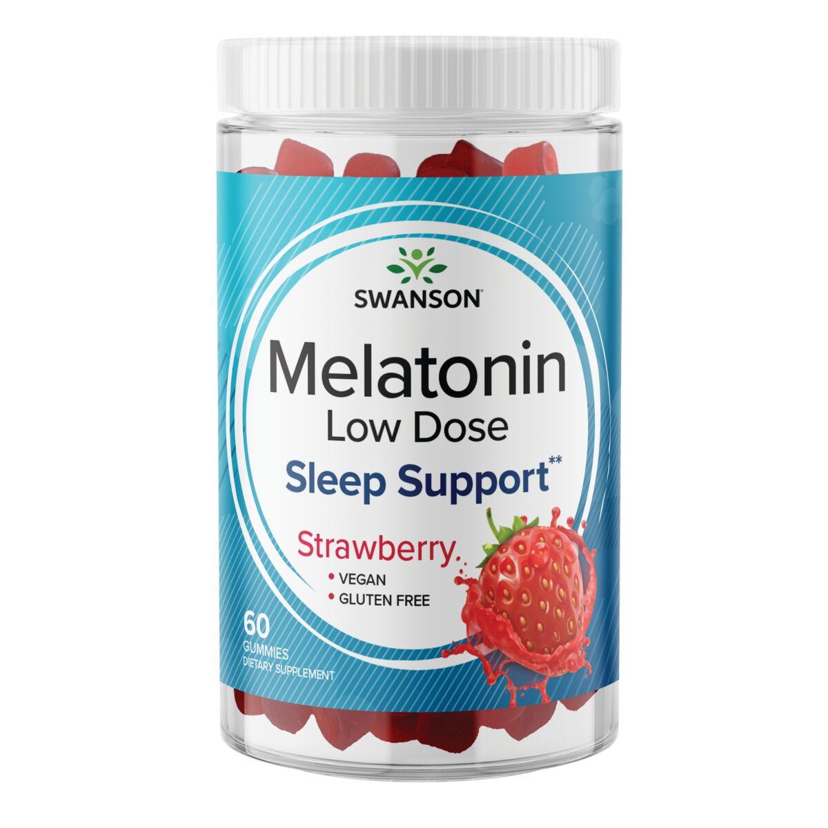Swanson Premium Melatonin Low Dose Gummies - Strawberry Supplement Vitamin 1 mg 60 Gummies