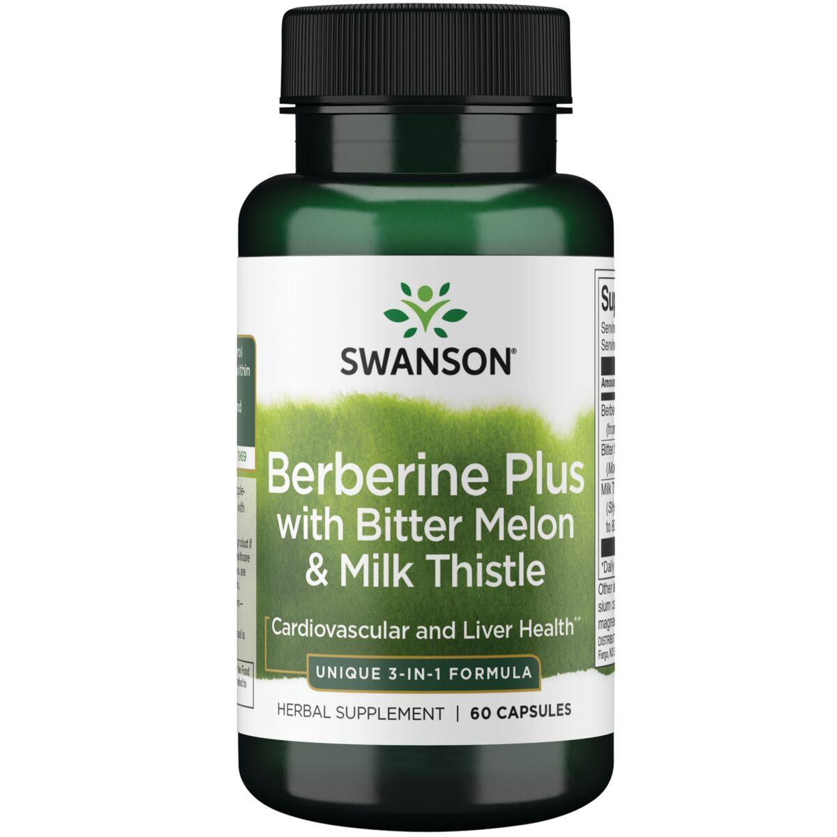 Swanson Premium Berberine Plus with Bitter Melon & Milk Thistle - 3-in-1 Formula Vitamin 60 Caps