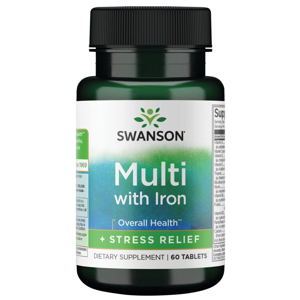 Swanson Premium Multi with Iron + Stress Relief Vitamin | 60 Tabs