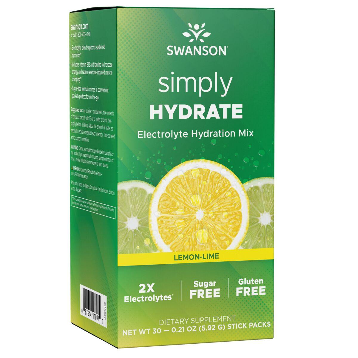 Swanson Premium simply Hydrate Electrolyte Hydration Mix - Lemon-Lime Vitamin | 30 Packets