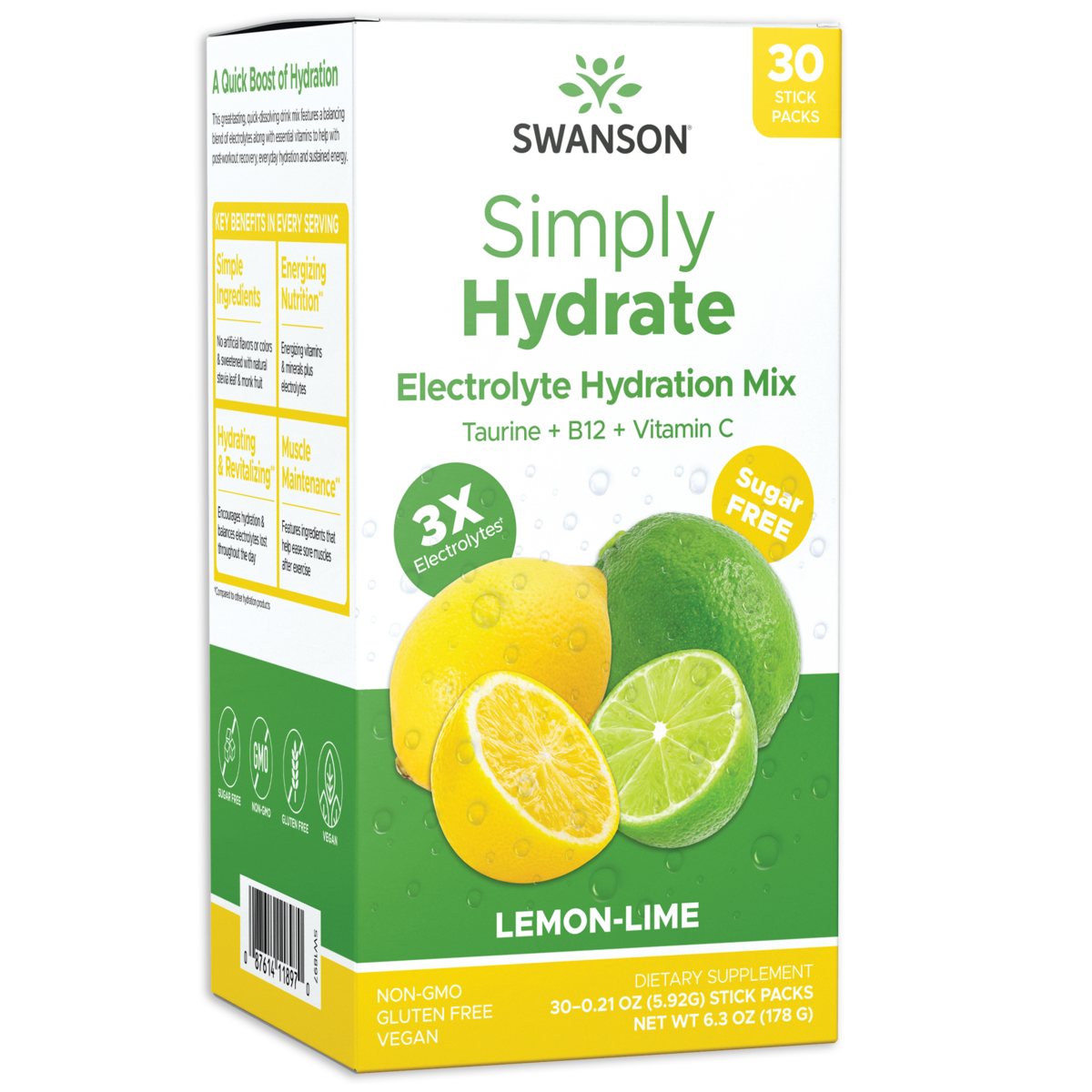 Swanson Simply Hydrate Electrolyte Hydration Mix - лимонно-лаймовый 30 шт.