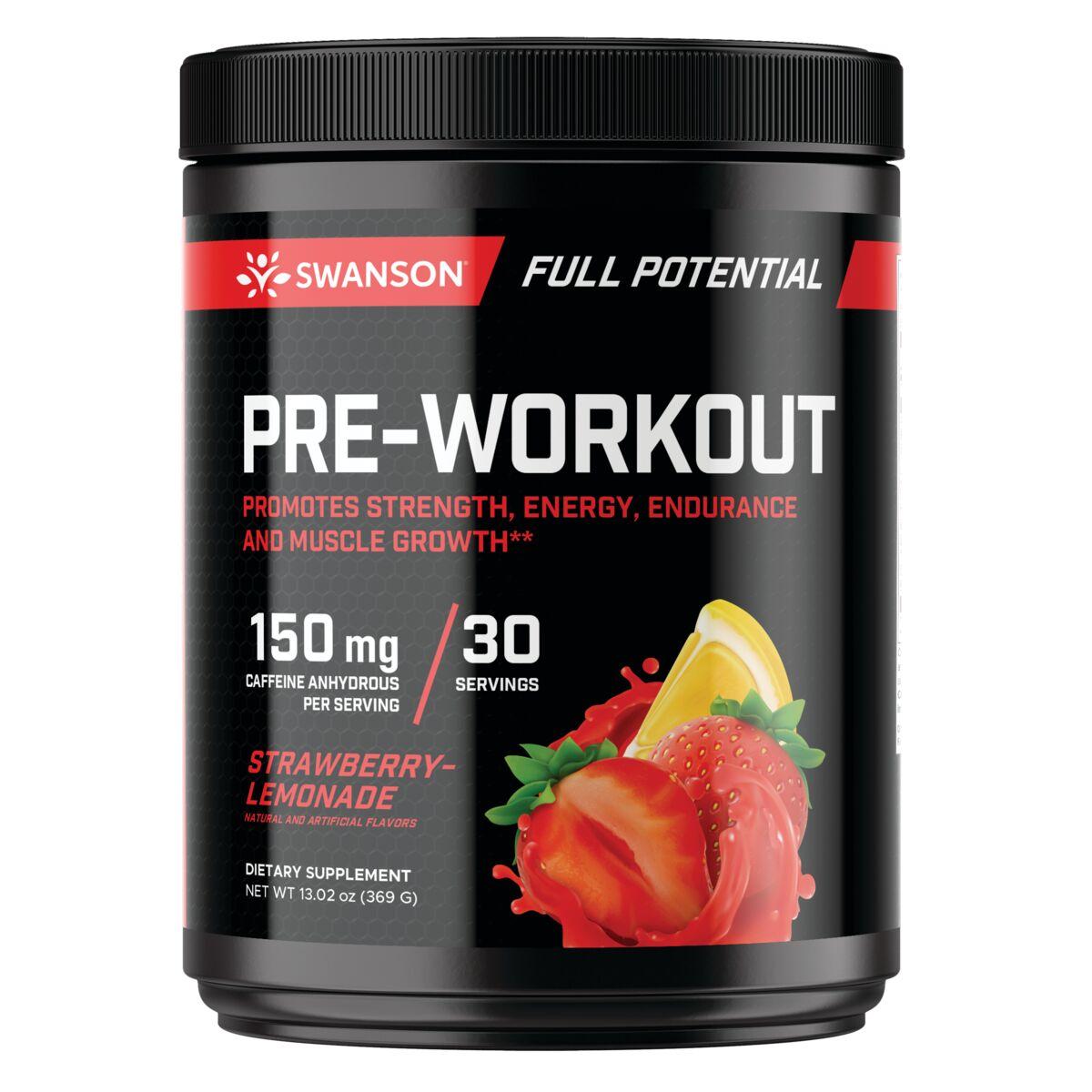 Swanson Premium Full Potential Pre-Workout - Strawberry-Lemonade Vitamin | 13.02 oz Powder