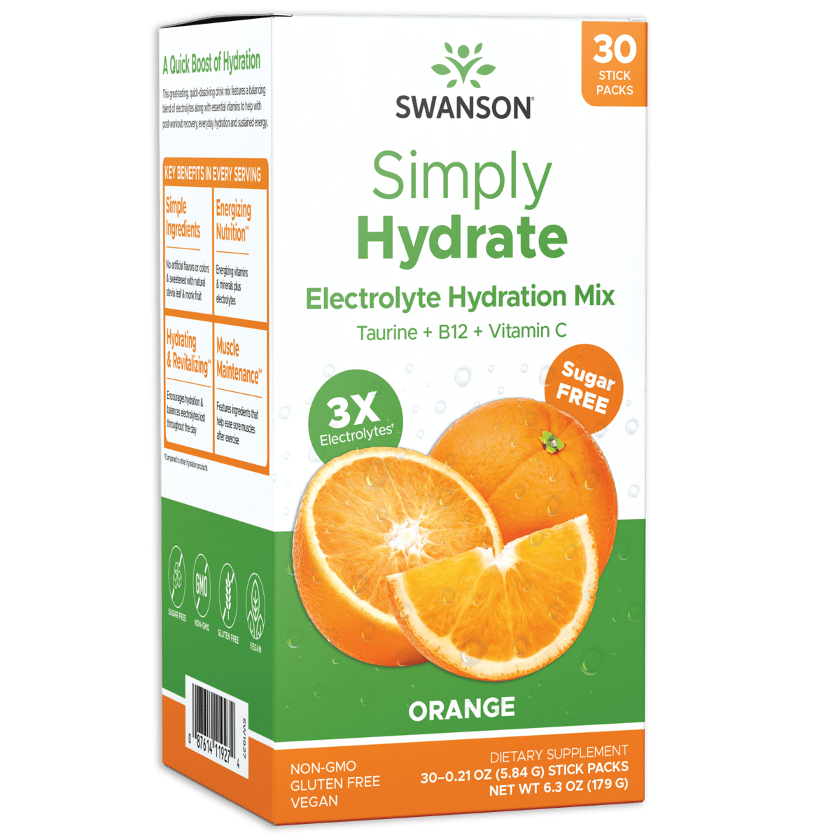 Смесь для гидратации электролита Swanson Simply Hydrate - Оранжевая, 30 порций