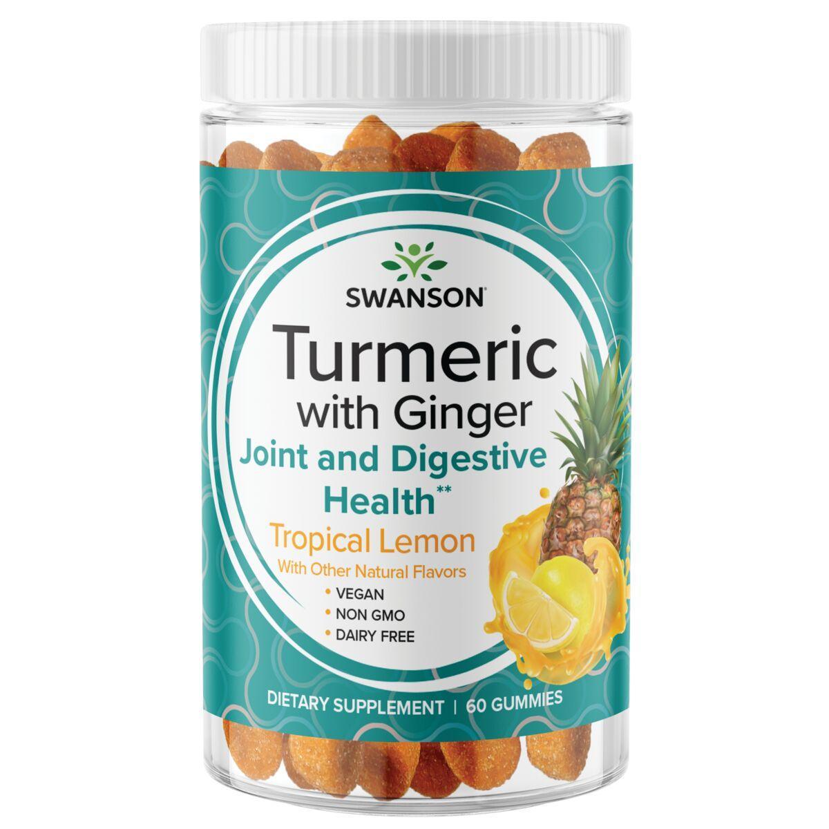 Swanson Premium Turmeric with Ginger Gummies - Tropical Lemon Vitamin | 60 Gummies