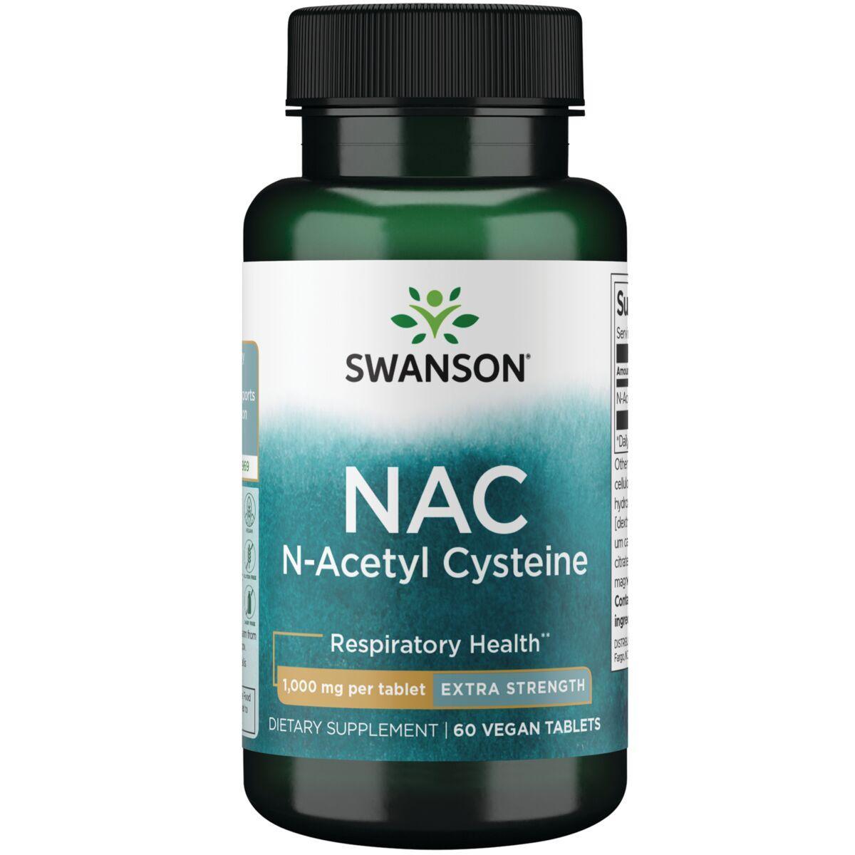Swanson Vitamins Nac N-Acetyl Cysteine - Extra Strength Supplement Vitamin | 1000 mg | 60 Vegan Tabs