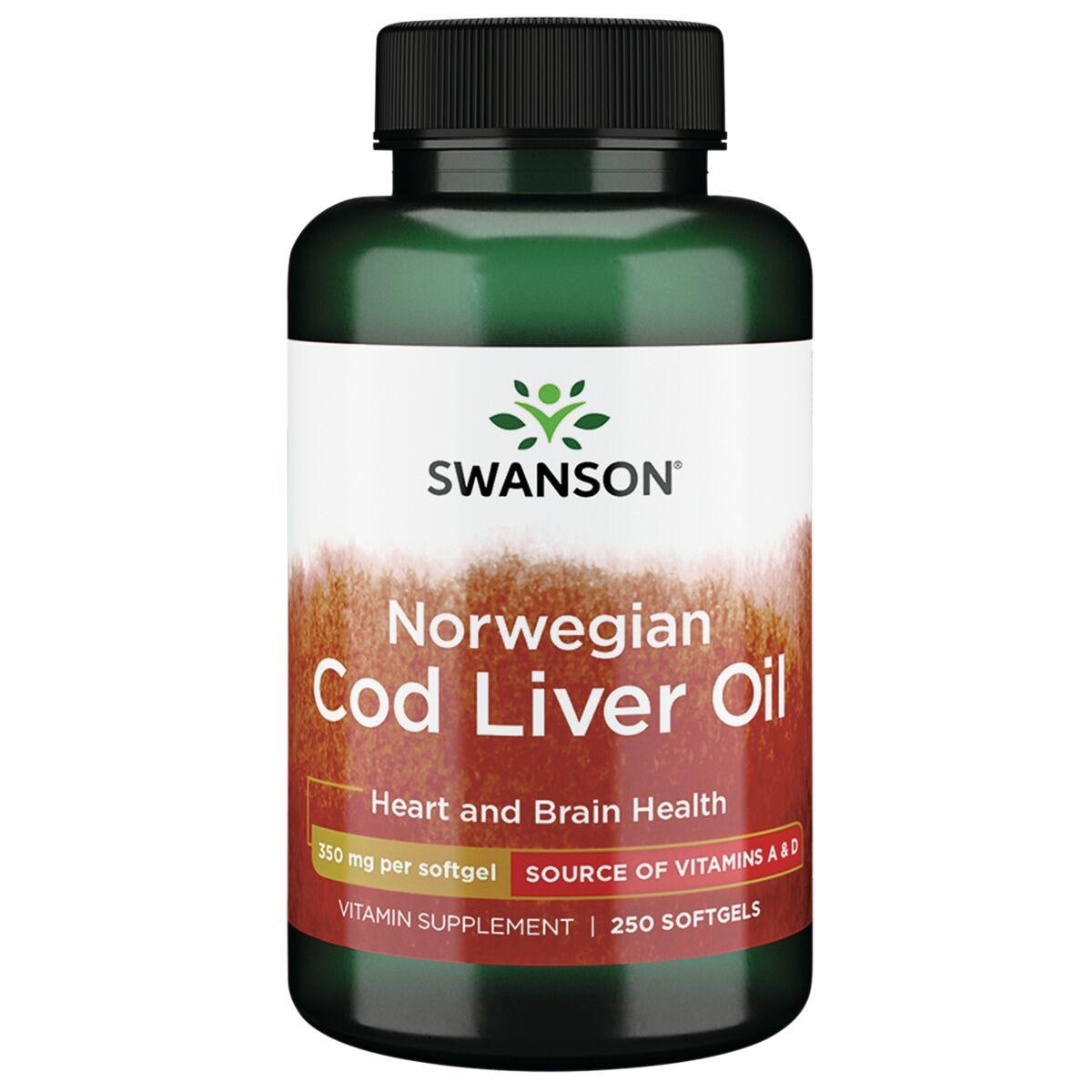 Swanson Premium Norwegian Cod Liver Oil Supplement Vitamin 350 mg 250 Soft Gels