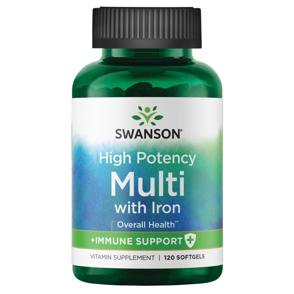 Swanson Premium High Potency Multi plus Immune Support - With Iron Vitamin 120 Soft Gels