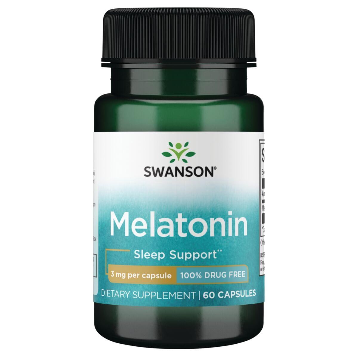Swanson Premium Melatonin - 100% Drug Free Supplement Vitamin | 3 mg | 60 Caps