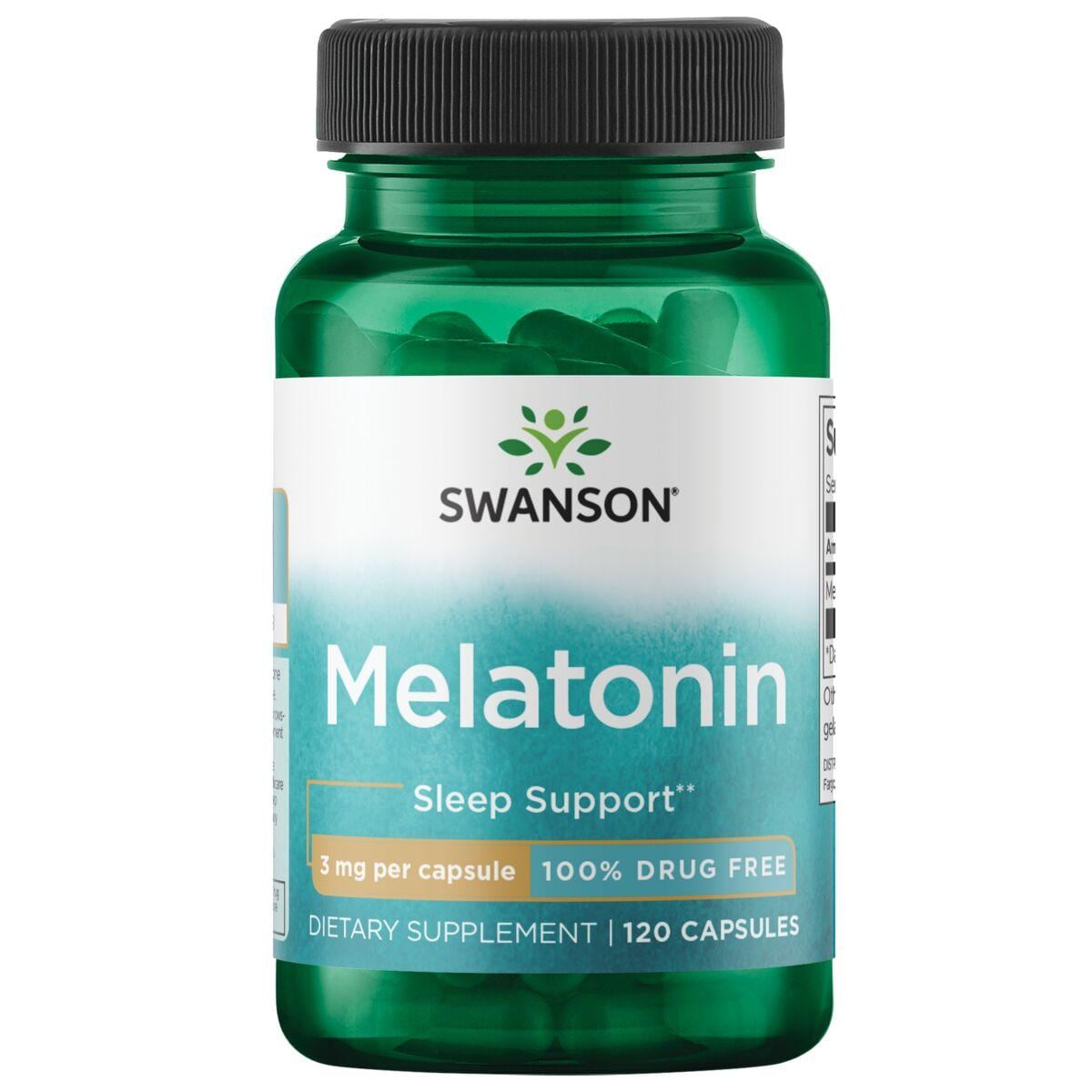 Swanson Premium Melatonin - 100% Drug Free Supplement Vitamin | 3 mg | 120 Caps