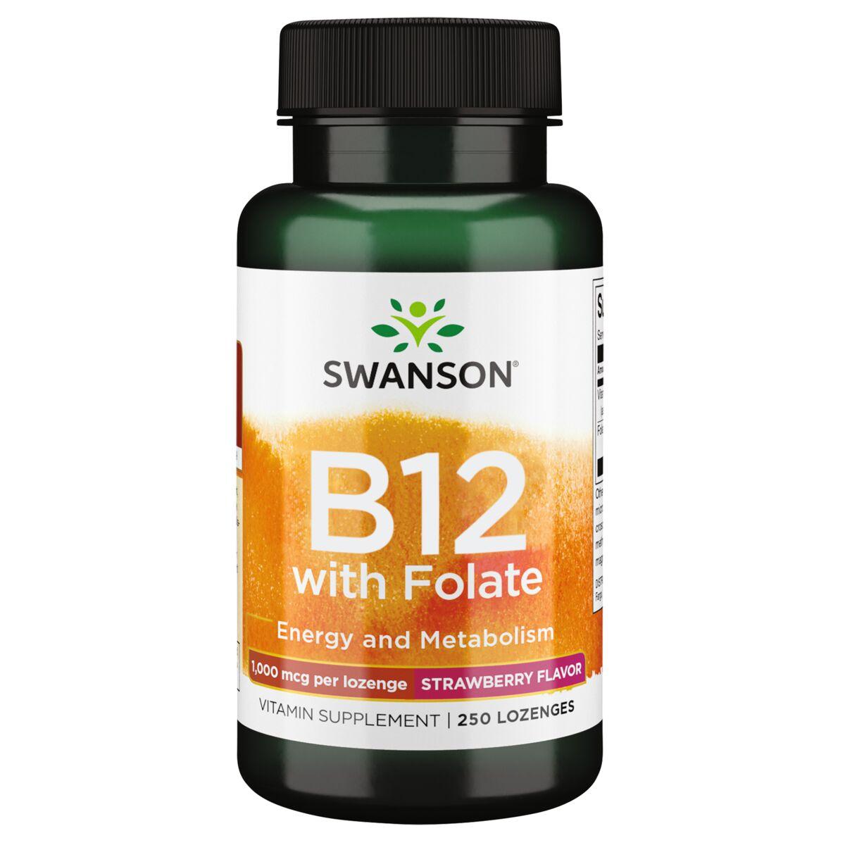 Swanson Premium Vitamin B12 with Folate - Strawberry Flavor | 1000 mcg | 250 Loz