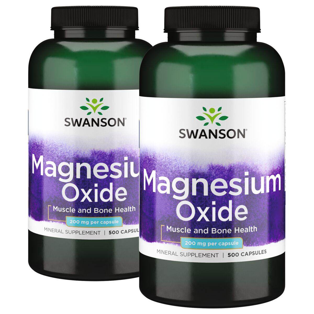 Swanson Premium Magnesium Oxide - 2 Pack Vitamin 200 mg 500 Caps Per Bottle