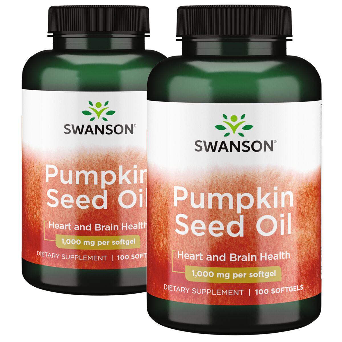 Swanson Premium Pumpkin Seed Oil - 2 Pack Supplement Vitamin 1000 mg 100 Soft Gels Per Bottle