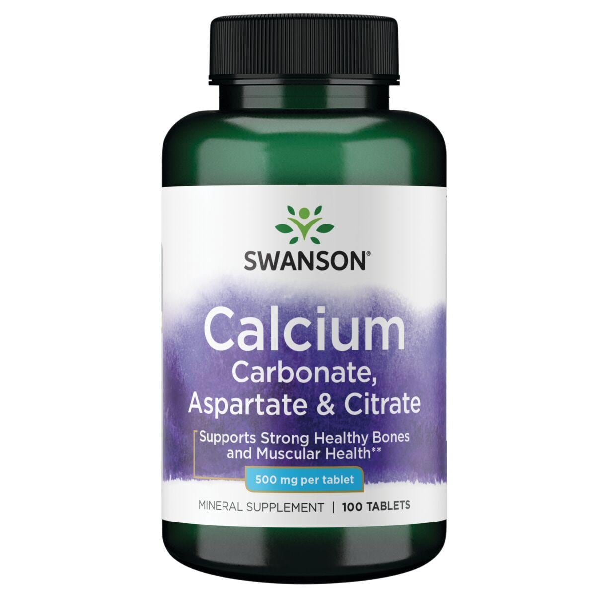Swanson Premium Calcium Carbonate, Aspartate & Citrate Vitamin | 500 mg | 100 Tabs