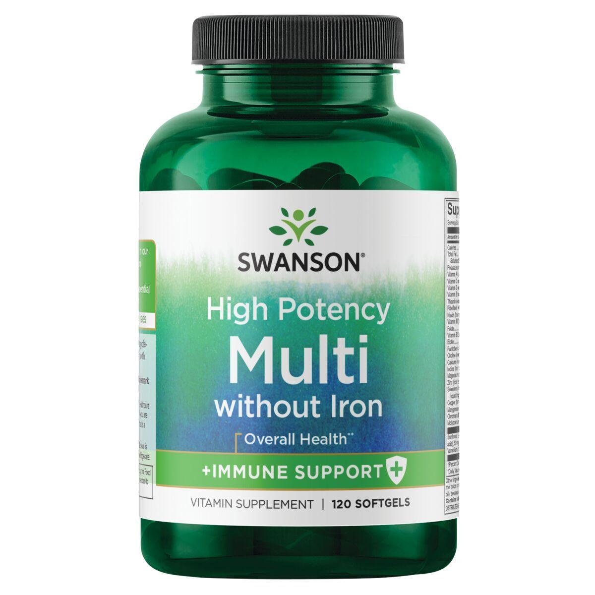 Swanson Vitamins High Potency Multi without Iron +Immune Support Vitamin | 120 Soft Gels
