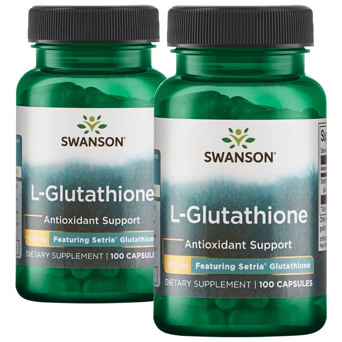 Swanson Premium L-Glutathione - Featuring Setria Glutathione 2 Pack Supplement Vitamin 100 mg 100 Caps Per Bottle