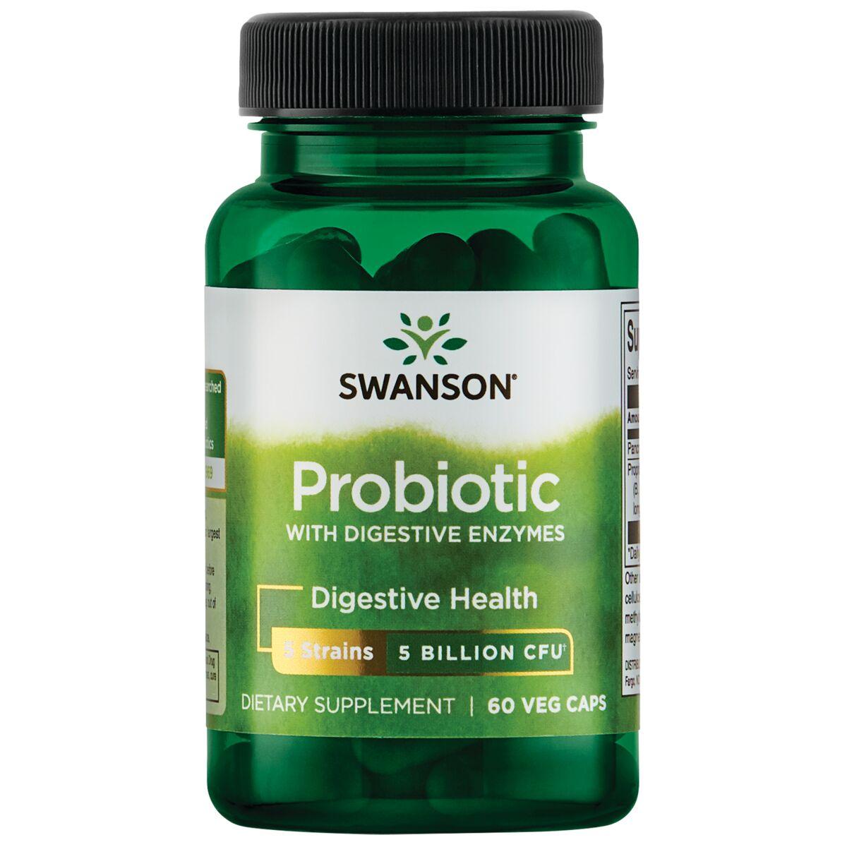 Swanson Probiotics Probiotic with Digestive Enzymes Supplement Vitamin | 5 Billion CFU | 60 Veg Caps