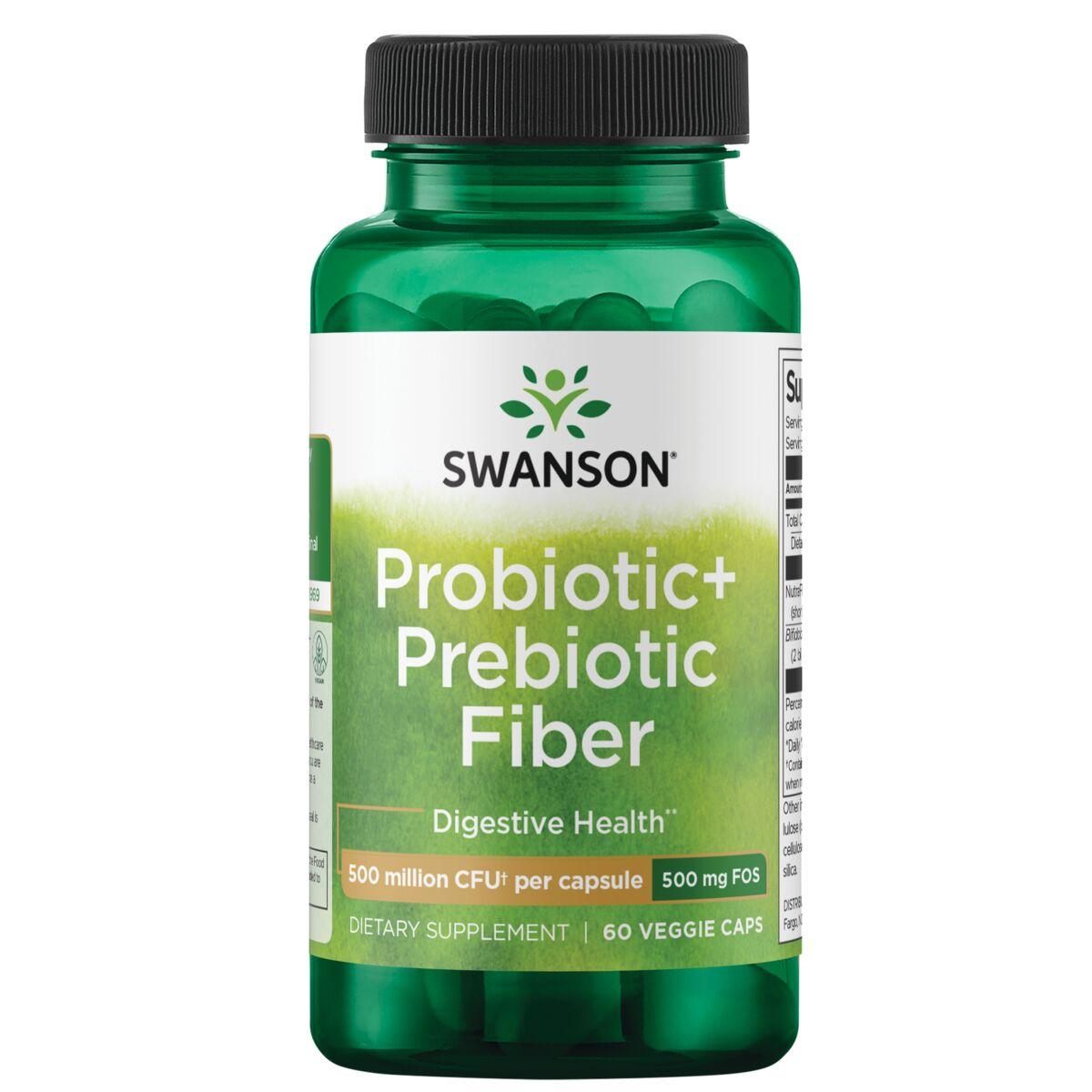Swanson Probiotics Probiotic+ Prebiotic Fiber Supplement Vitamin | 500 Million CFU | 60 Veg Caps