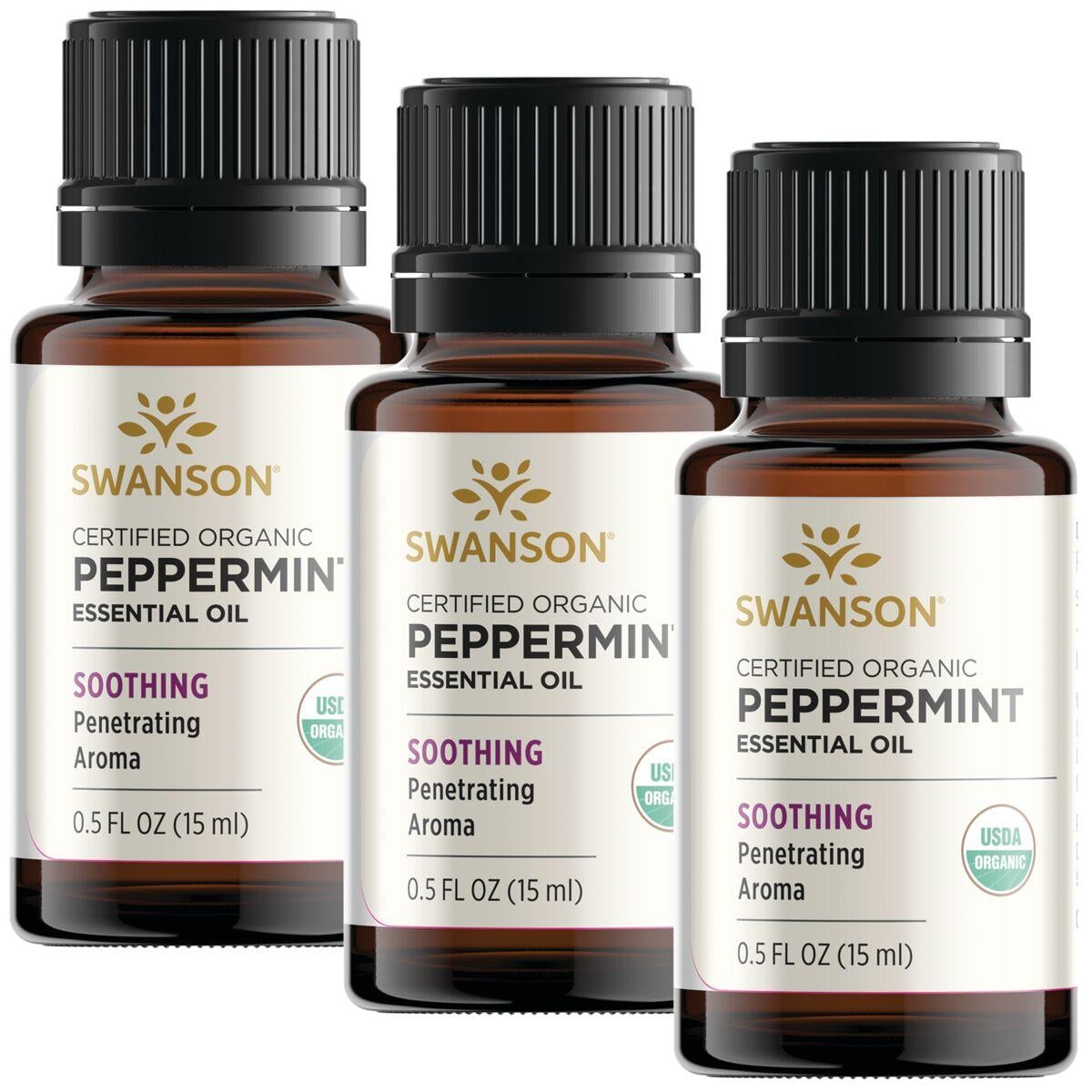 Swanson Aromatherapy Certified Organic Peppermint - 3 Pack 0.5 fl oz Per Bottle Essential Oils