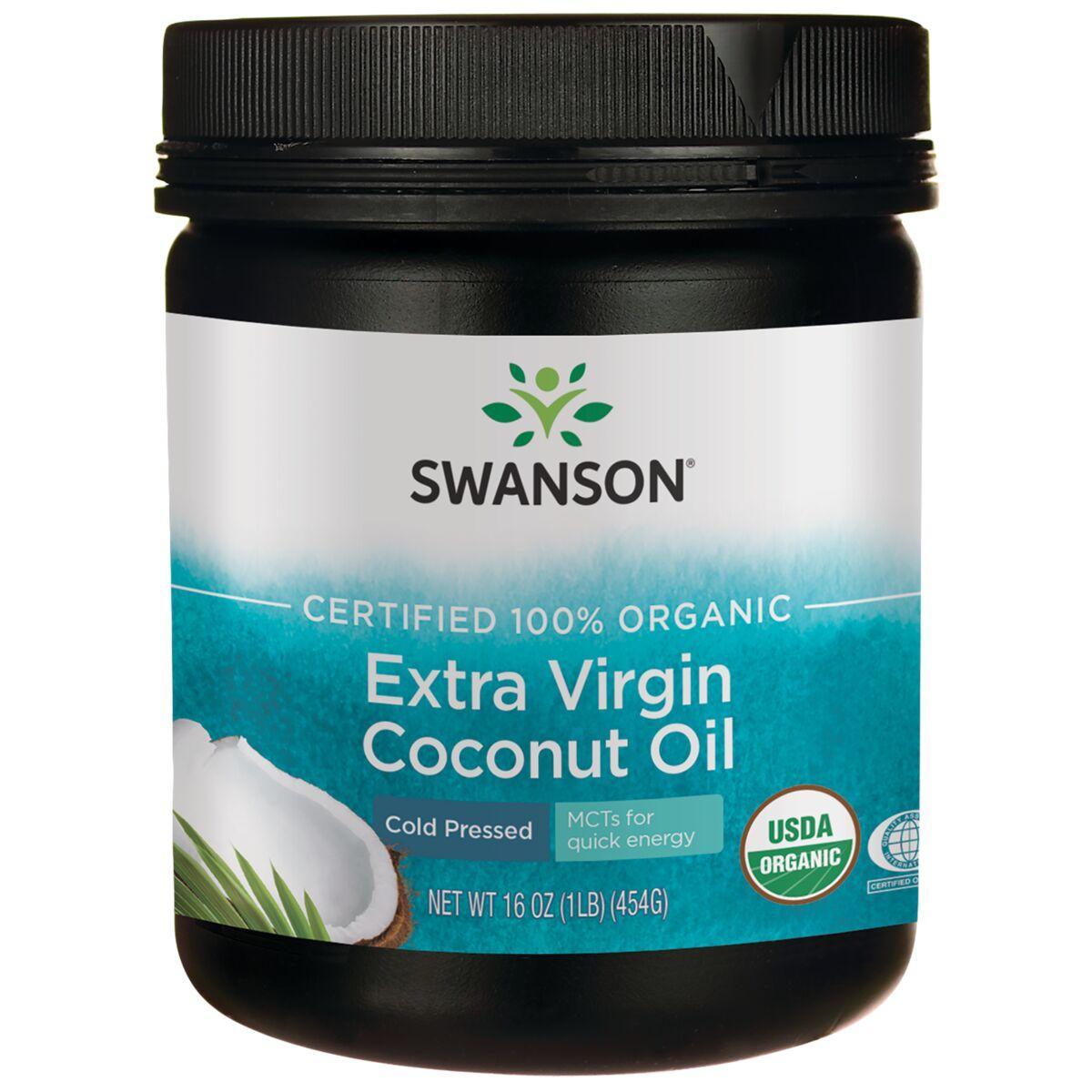 Swanson Organic Certified 100% Extra Virgin Coconut Oil -Cold Pressed | 16 oz Solid Oil