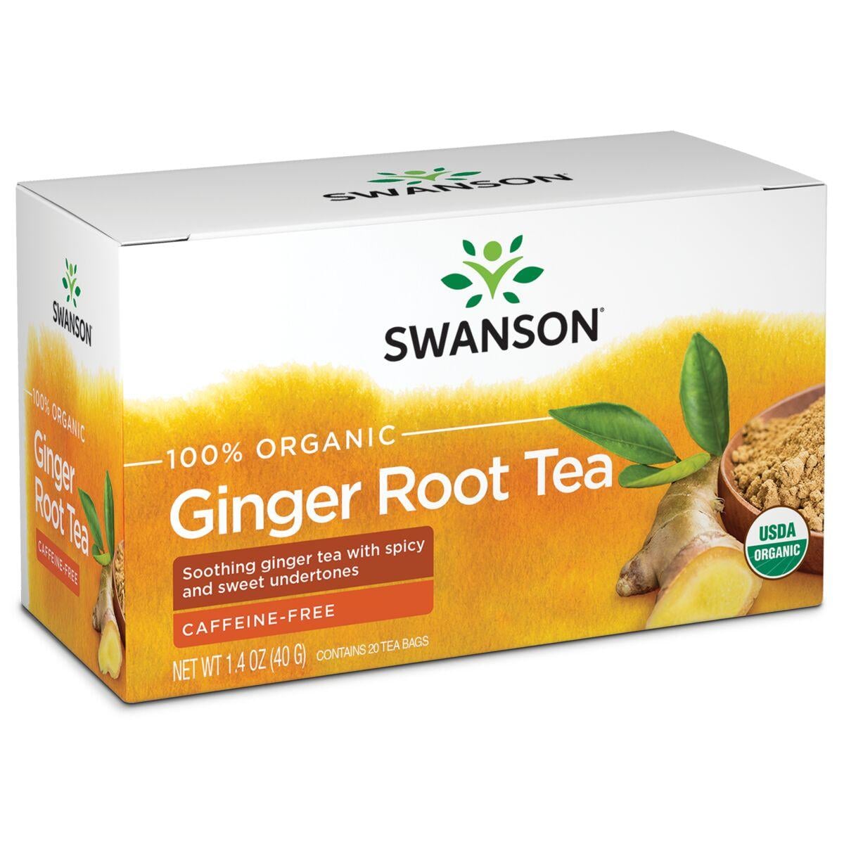Swanson Organic 100% Ginger Root Tea - Caffeine-Free | 20 Bags