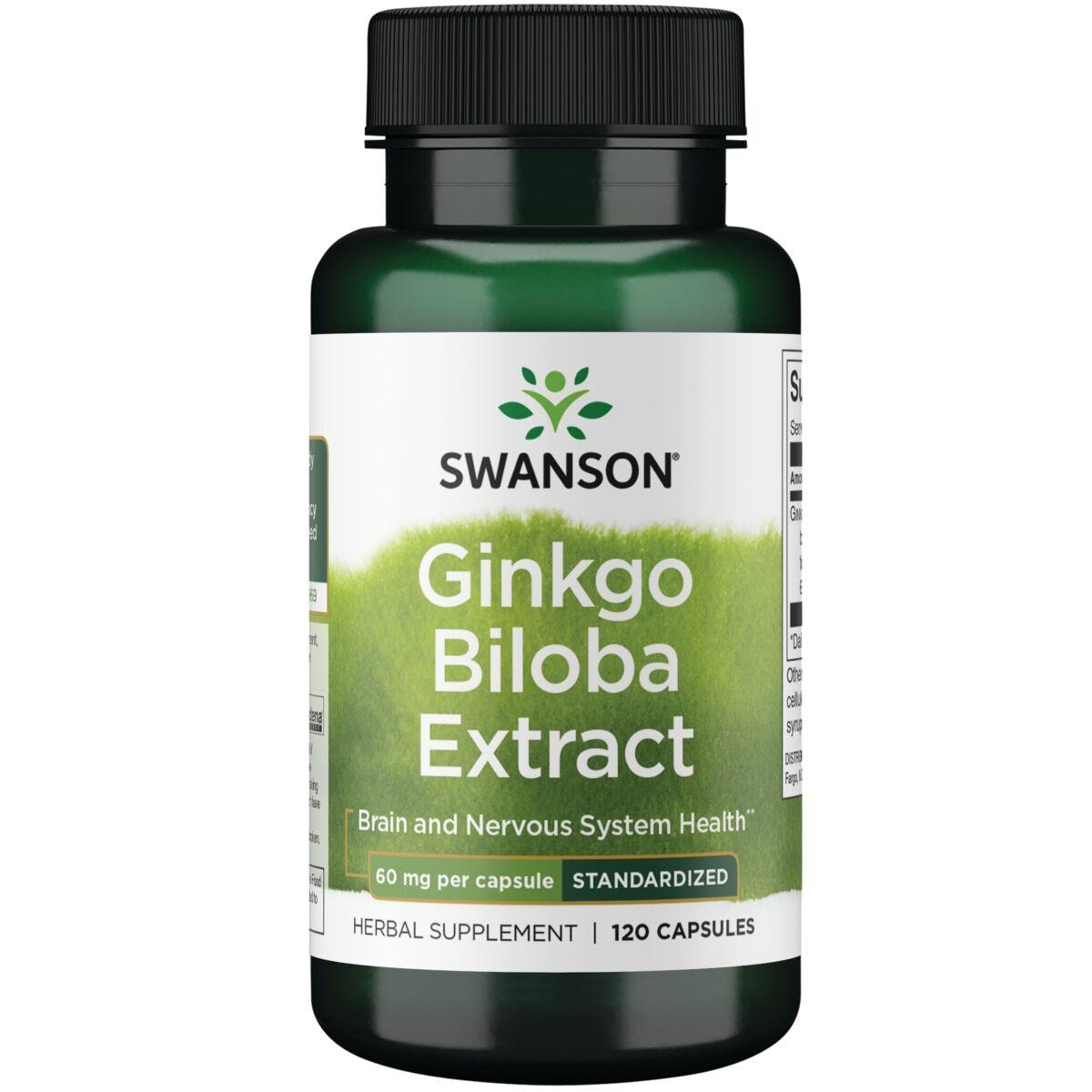 Swanson Superior Herbs Ginkgo Biloba Extract - Standardized Vitamin | 60 mg | 120 Caps