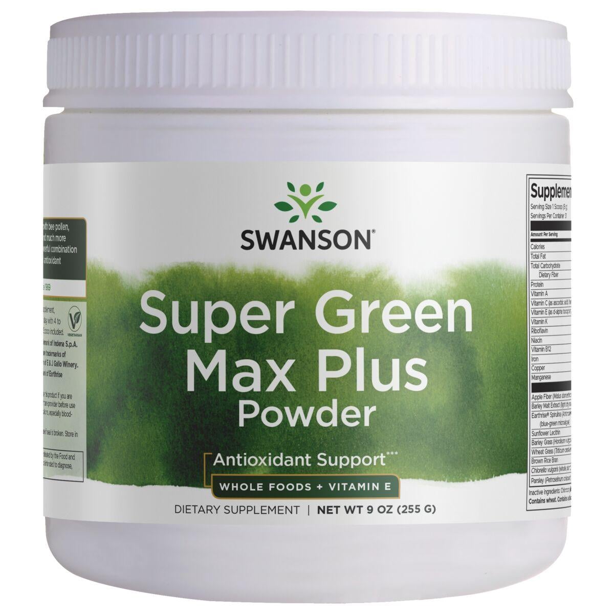 Swanson GreenFoods Formulas Super Green Max Plus Powder - Whole Foods + Vitamin E | 9 oz Powder