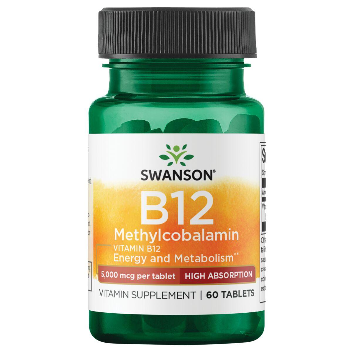 Swanson Ultra Vitamin B12 Methylcobalamin - High Absorption | 5000 mcg | 60 Tabs