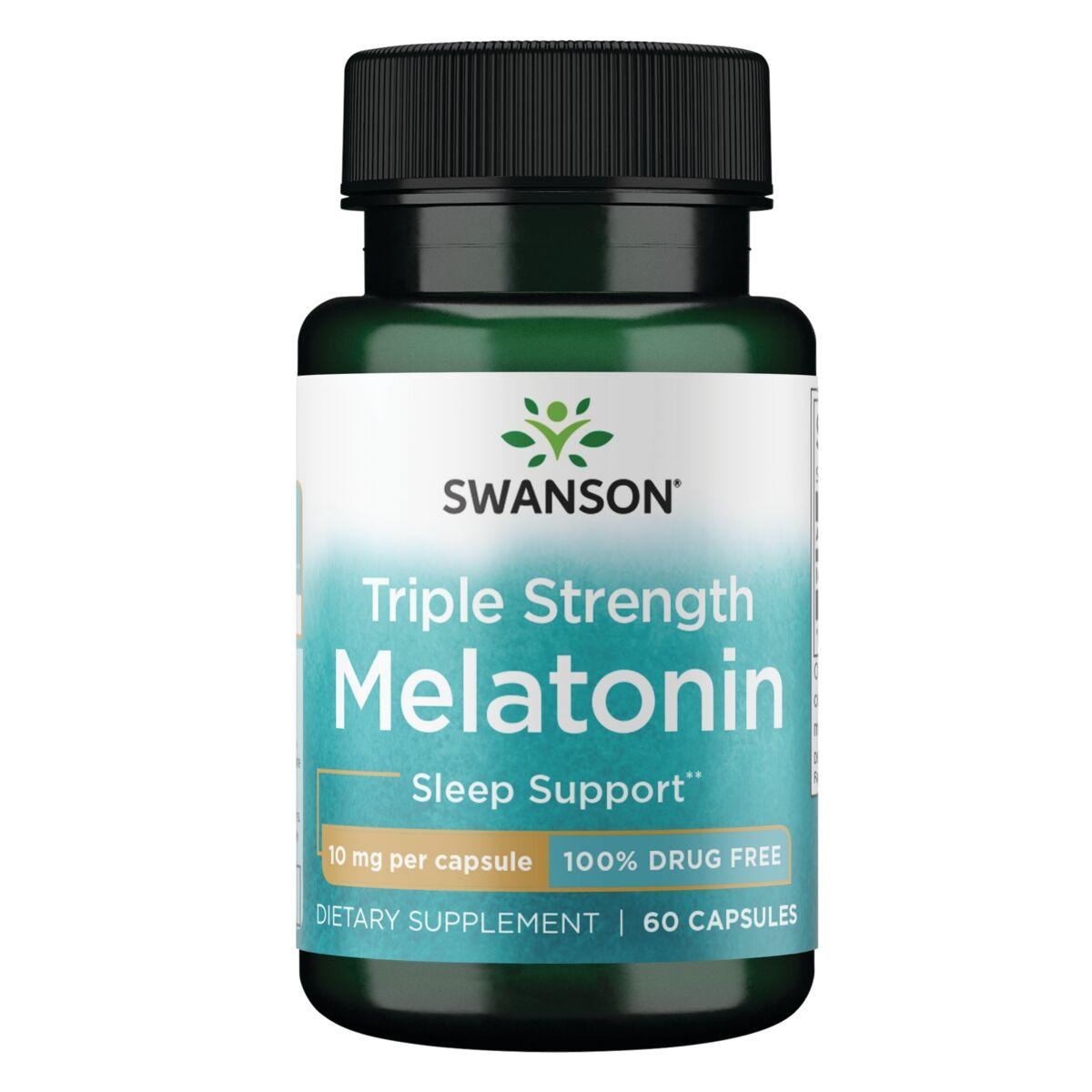 Swanson Ultra Triple Strength Melatonin - 100% Drug Free Supplement Vitamin | 10 mg | 60 Caps