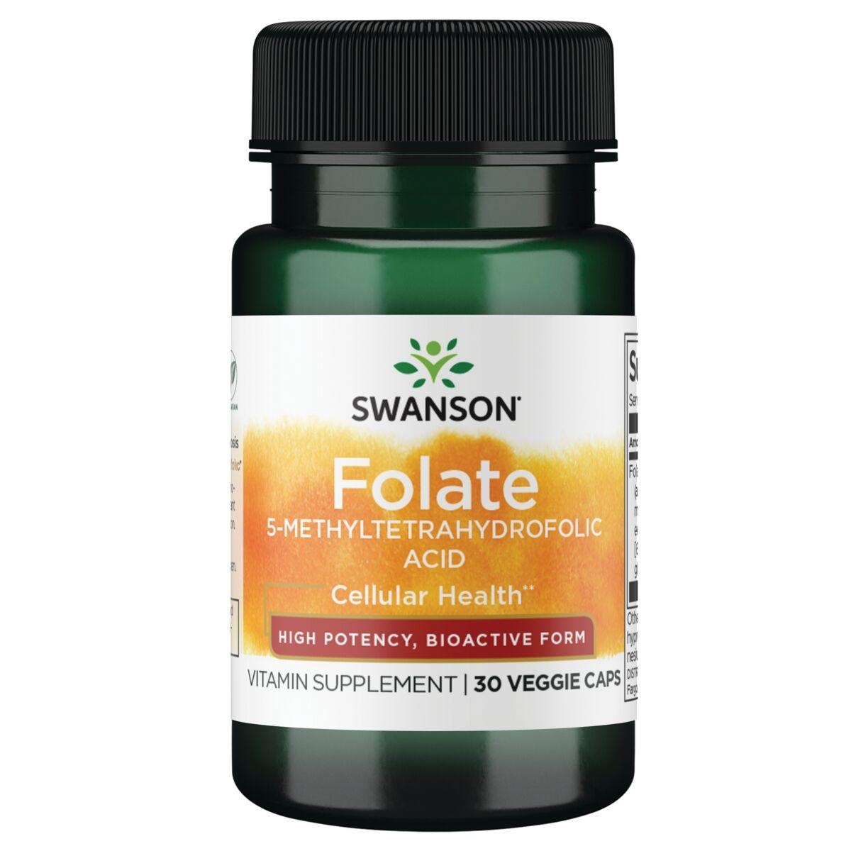 Swanson Ultra Folate 5-Methyltetrahydrofolic Acid - High Potency, Bioactive Form Vitamin | 800 mcg Dfe | 30 Veg Caps