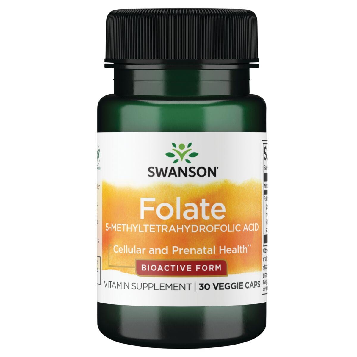Swanson Ultra Folate 5-Methyltetrahydrofolic Acid - Bioactive Form Vitamin | 680 mcg Dfe | 30 Veg Caps