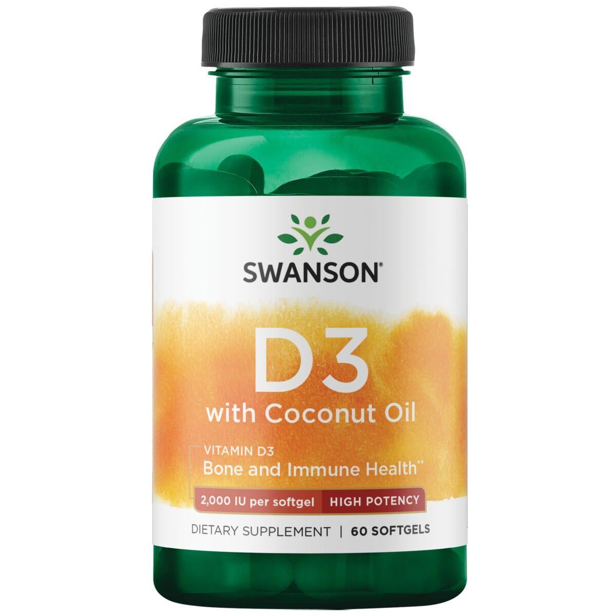 Swanson Ultra Vitamin D3 with Coconut Oil - High Potency | 2000 Iu | 60 Soft Gels