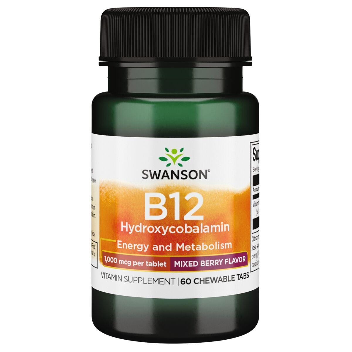 Swanson Ultra Vitamin B12 Hydroxycobalamin - Mixed Berry Flavor | 1000 mcg | 60 Chewables