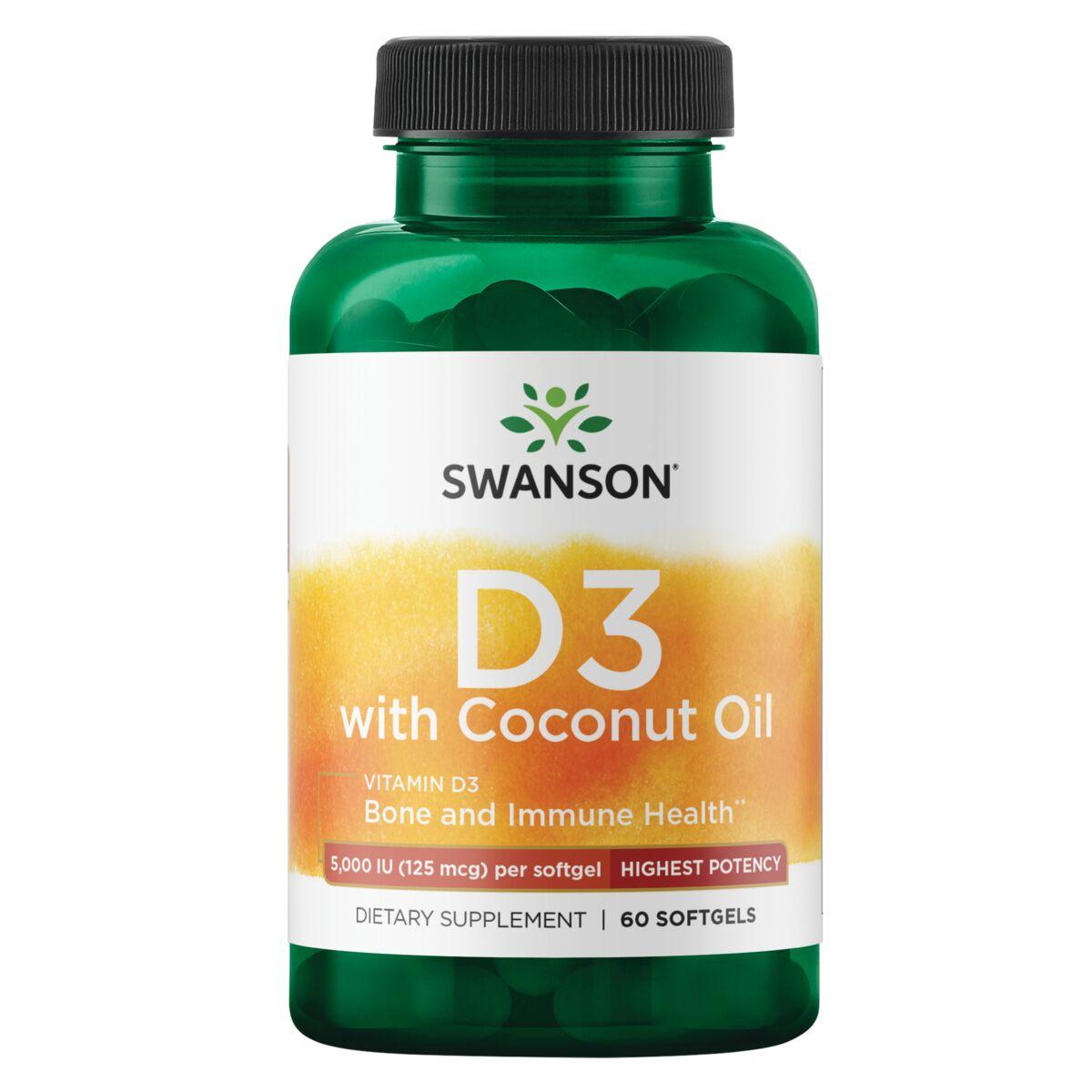 Swanson Ultra Vitamin D3 with Coconut Oil - Highest Potency | 5000 Iu | 60 Soft Gels | Vitamin A