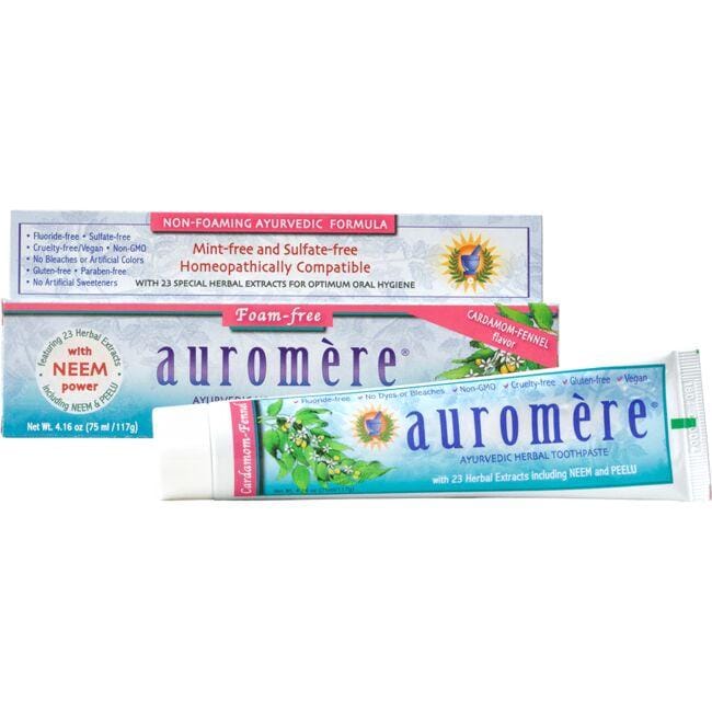 Auromere Herbal Toothpaste Non-Foaming Cardamom-Fennel 4.16 oz Paste