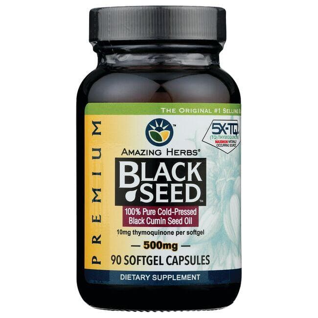 Amazing Herbs 100% Pure Cold-Pressed Black Cumin Seed Oil Supplement Vitamin | 500 mg | 90 Soft Gels