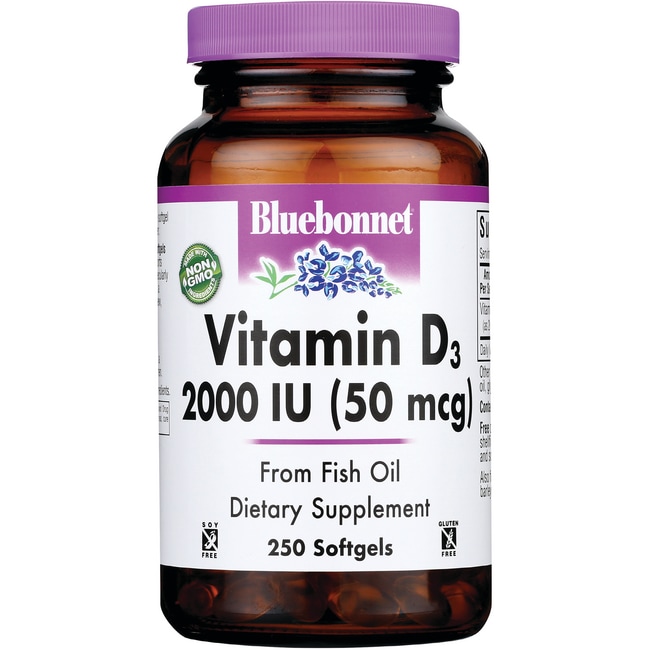 Bluebonnet Nutrition Витамин D3 50 мкг (2000 МЕ) 250 гелей