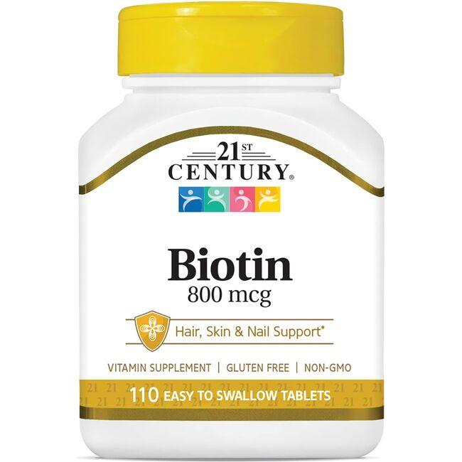 An essential B-complex vitamin For the normal metabolism of carbs, protein and fats No sugar, salt, yeast, preservatives, artificial flavors or colors 21st Century Biotin 800 mcg 110 Tabs B Vitamins Sold by Swanson Vitamins